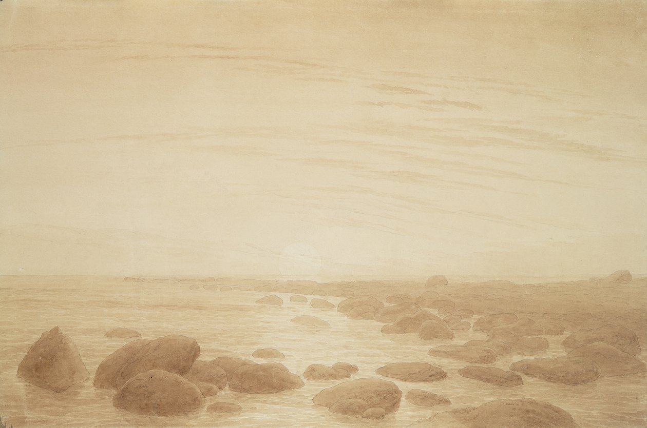 海上月出（海上日落）（棕褐色墨水和铅笔在纸上） 作者 卡斯珀·大卫·弗里德里希（Caspar David Friedrich）