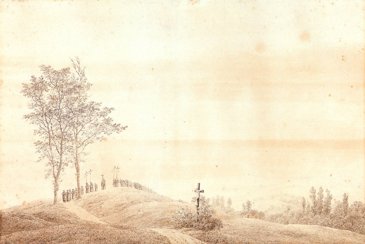 朝圣者火车在日落时分 作者 卡斯珀·大卫·弗里德里希（Caspar David Friedrich）