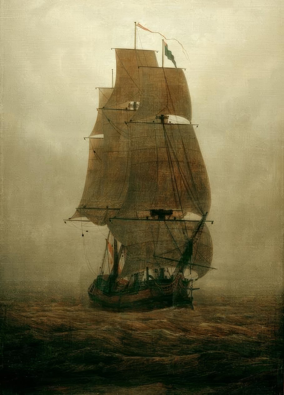 在雾中的帆船 作者 卡斯珀·大卫·弗里德里希（Caspar David Friedrich）