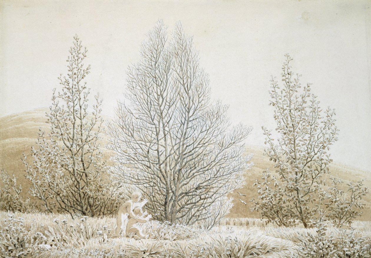 春天（棕褐色墨水和铅笔在纸上） 作者 卡斯珀·大卫·弗里德里希（Caspar David Friedrich）