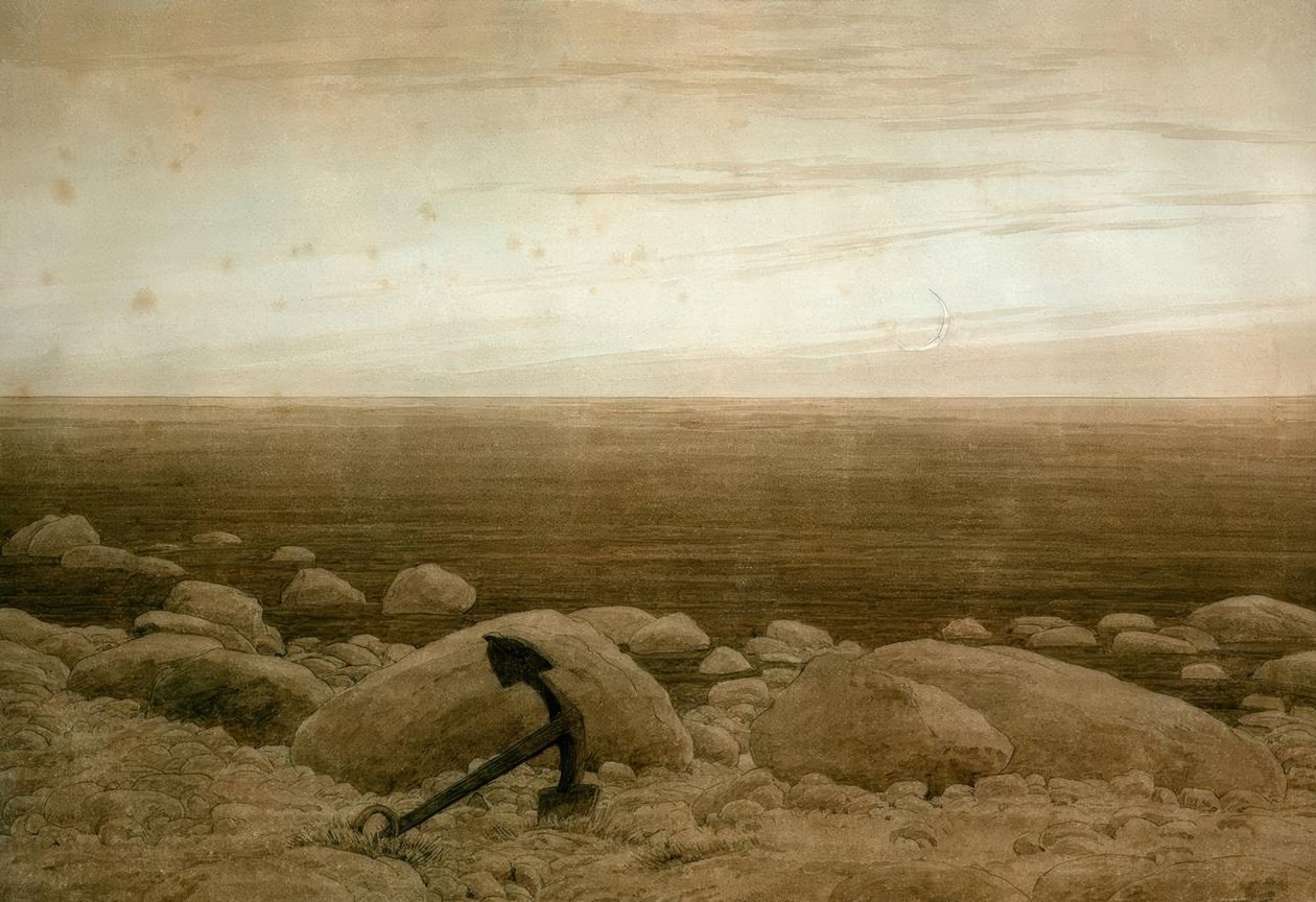 石质海滩，锚定与新月 作者 卡斯珀·大卫·弗里德里希（Caspar David Friedrich）