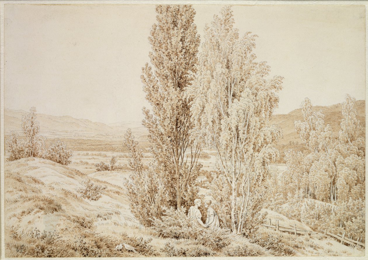 夏天（棕褐色墨水和铅笔在纸上） 作者 卡斯珀·大卫·弗里德里希（Caspar David Friedrich）
