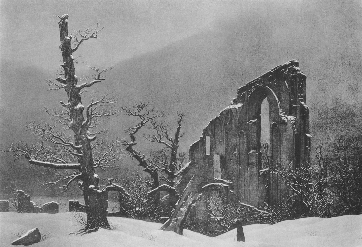 与修道院Eldena的废墟的冬天风景 作者 卡斯珀·大卫·弗里德里希（Caspar David Friedrich）