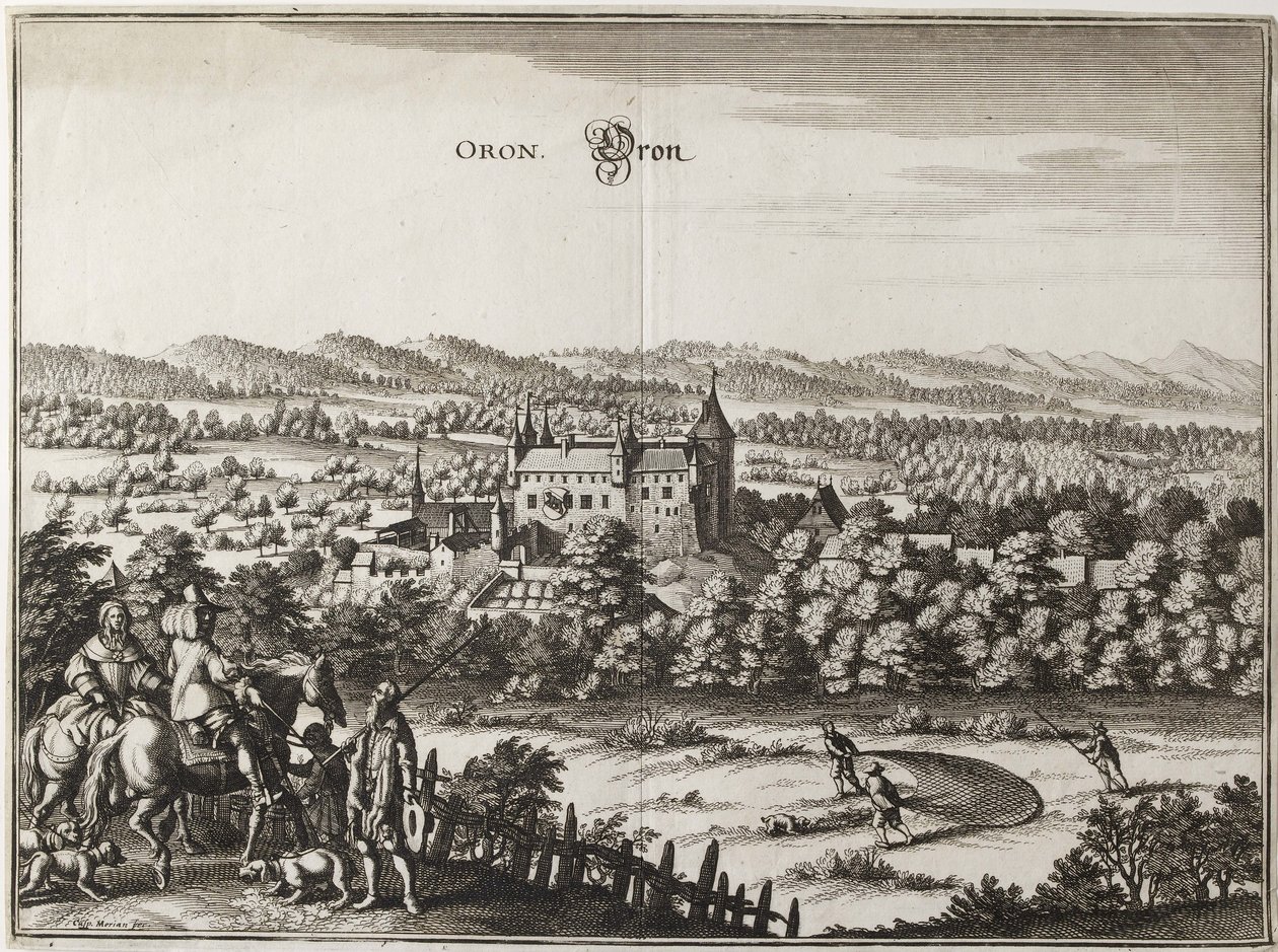 奥龙城堡的看法，瑞士，1653 作者 卡斯帕·梅里安（Caspar Merian）