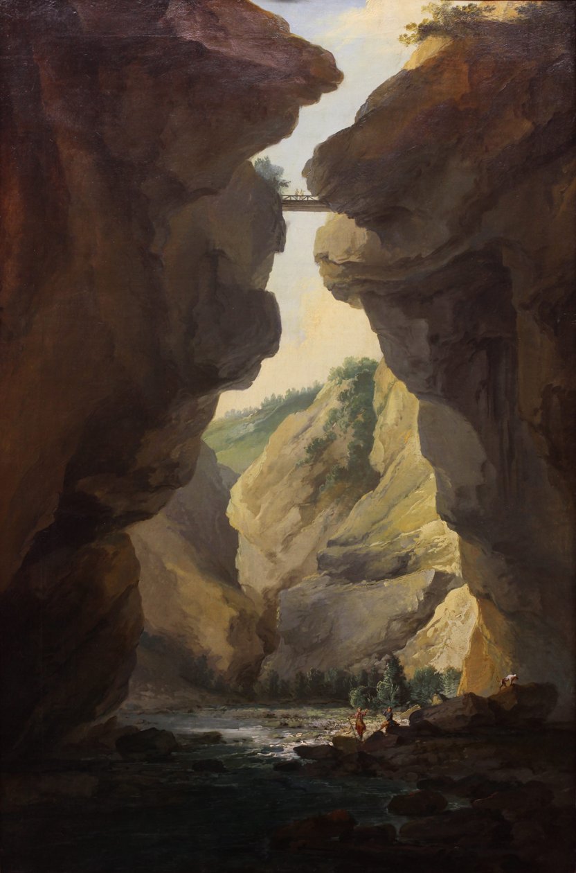 达拉河桥梁和峡谷在Leuekerbad，往山的看法 作者 卡斯珀·沃尔夫