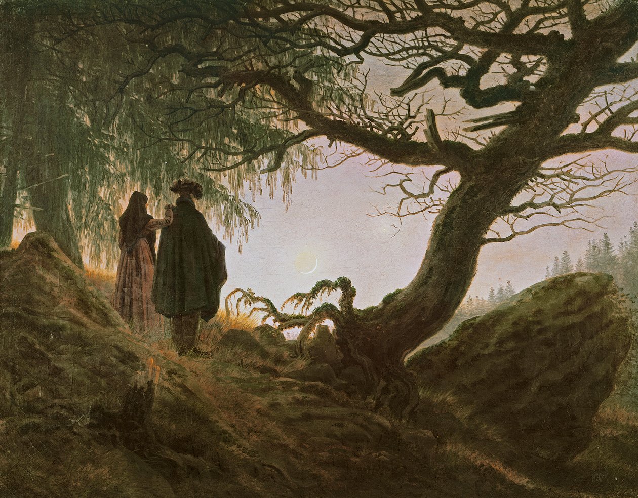 卡斯帕尔-大卫-弗里德里希(1774-1840)的《沉思的男人和女人》(A man and woman contemplating moon) 作者 卡斯珀·大卫·弗里德里希（Caspar David Friedrich）