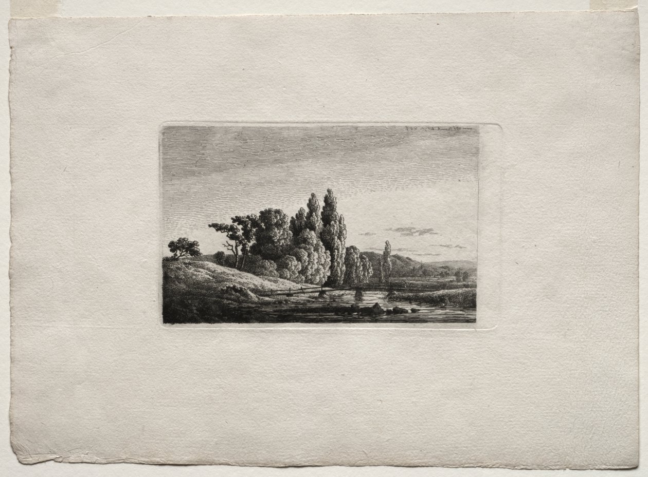 河边树前带十字架的人行桥 作者 卡斯珀·大卫·弗里德里希（Caspar David Friedrich）