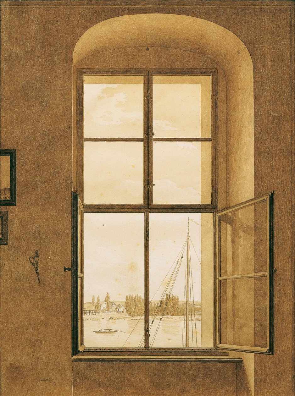 德语：Blick aus dem Fenster des Künstlers, rechtes Fenster 从艺术家工作室的窗户观看，右窗 作者 卡斯珀·大卫·弗里德里希（Caspar David Friedrich）