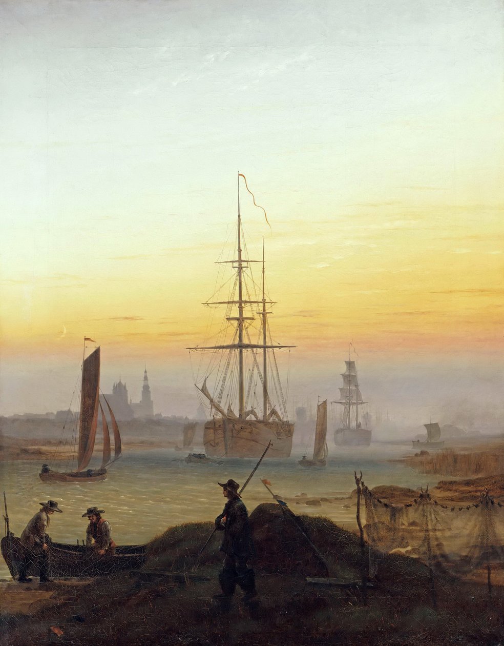 德语：Der Greifswalder Hafen 格赖夫斯瓦尔德港 作者 卡斯珀·大卫·弗里德里希（Caspar David Friedrich）