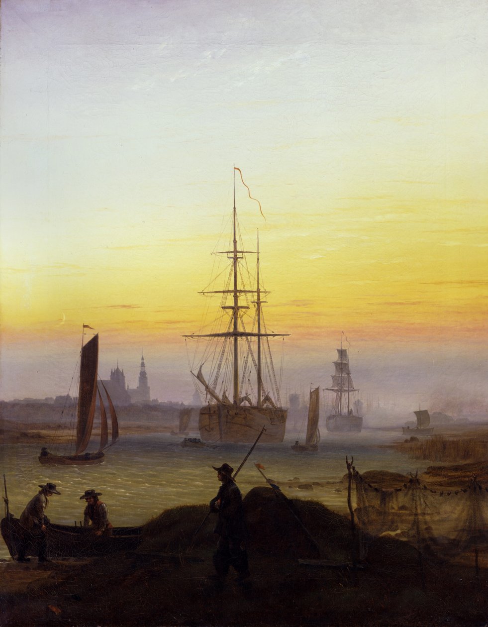 德语：Der Greifswalder Hafen 格赖夫斯瓦尔德港 作者 卡斯珀·大卫·弗里德里希（Caspar David Friedrich）