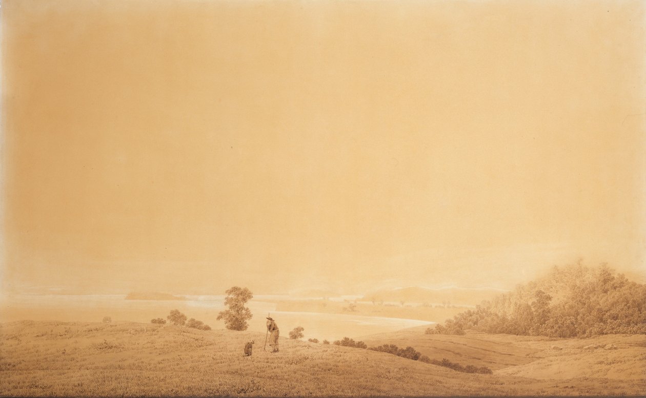德语：Die Ostküste der Insel Rügen mit Schäfer 牧羊人吕根岛东海岸 作者 卡斯珀·大卫·弗里德里希（Caspar David Friedrich）