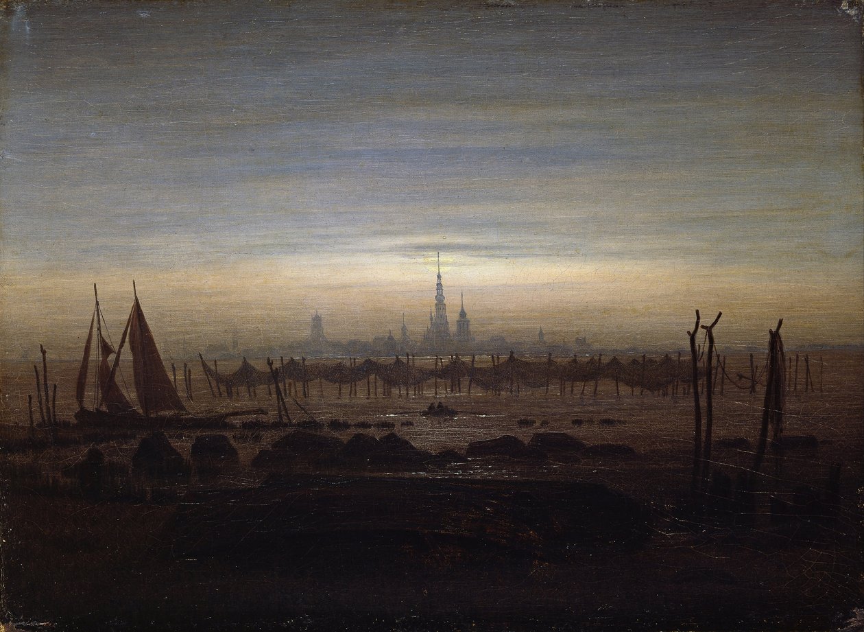 格赖夫斯瓦尔德在月光下 作者 卡斯珀·大卫·弗里德里希（Caspar David Friedrich）