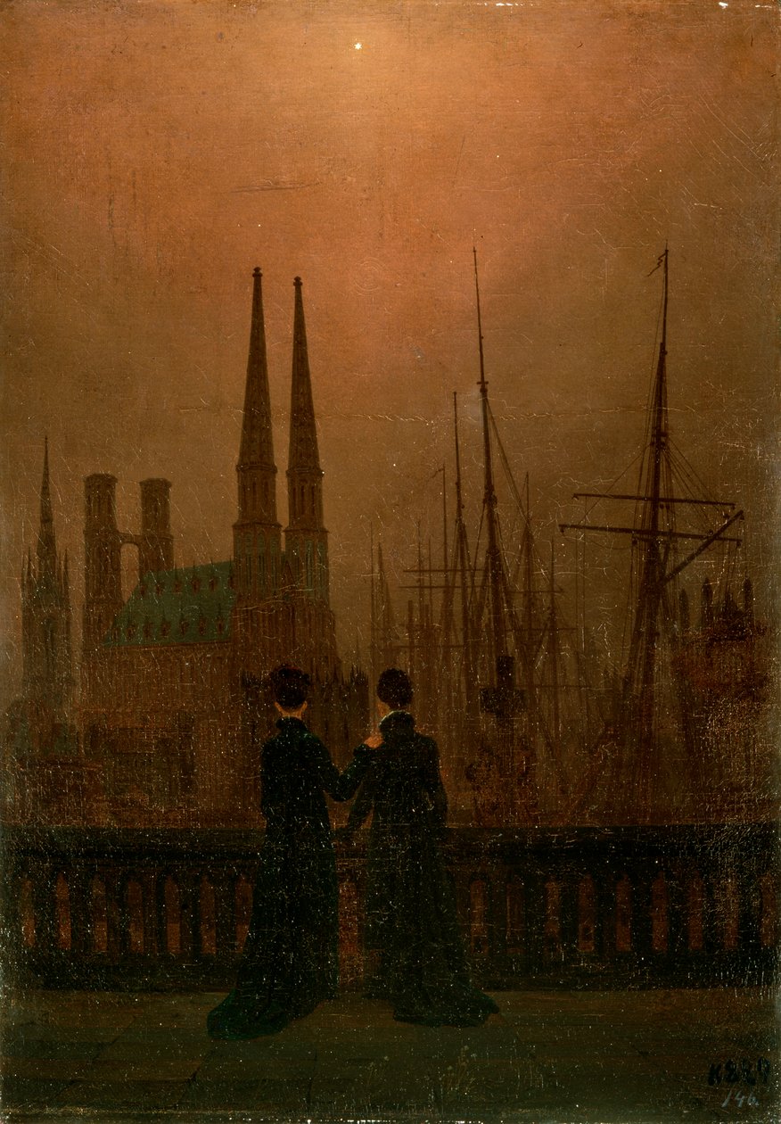 夜姊妹港（1818-1820）。 作者 卡斯珀·大卫·弗里德里希（Caspar David Friedrich）