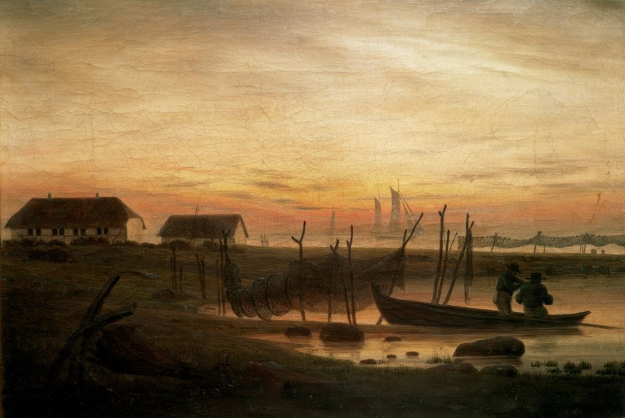 在傍晚的光线的沿海景观 作者 卡斯珀·大卫·弗里德里希（Caspar David Friedrich）