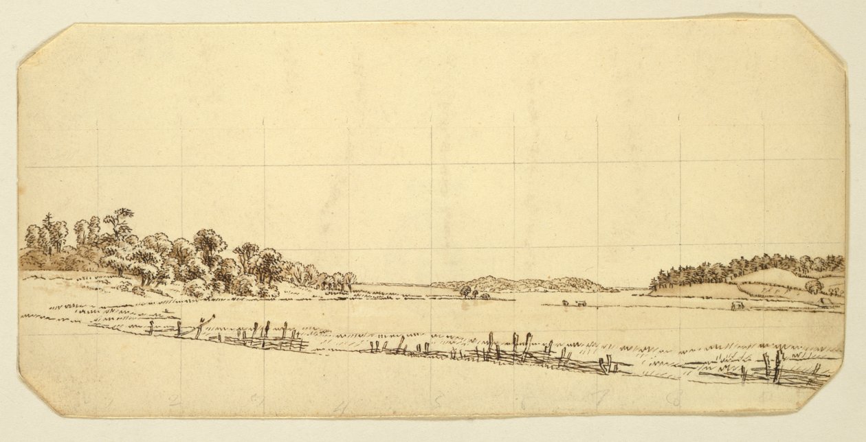 湖边，1802-3（笔和棕色墨水用铅笔在纸上洗） 作者 卡斯珀·大卫·弗里德里希（Caspar David Friedrich）