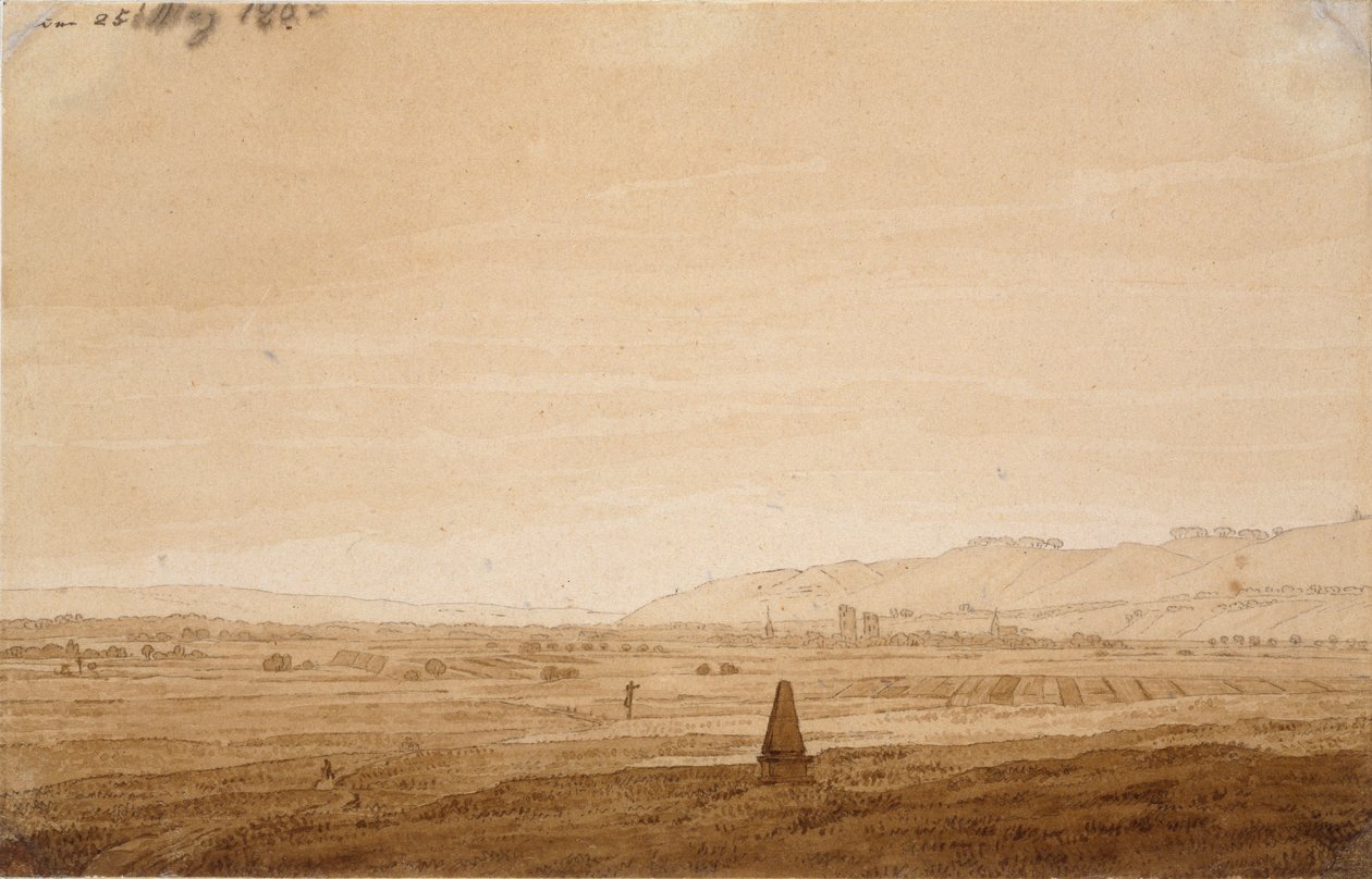 带方尖碑的风景，1803年 作者 卡斯珀·大卫·弗里德里希（Caspar David Friedrich）