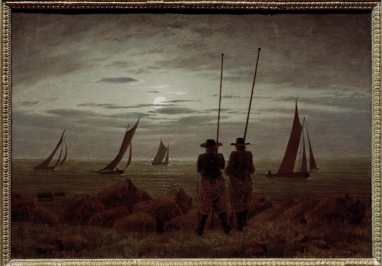 与渔民在海滩上的月夜 作者 卡斯珀·大卫·弗里德里希（Caspar David Friedrich）