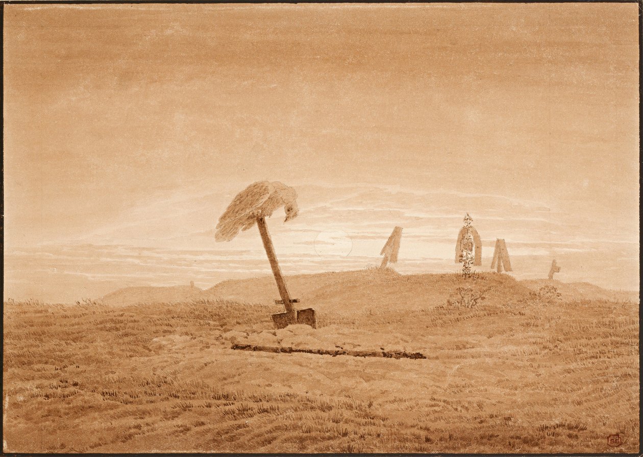 "" Paysage de tombes ""（带坟墓的风景） Caspar David Friedrich (1774-1840) 绘制，大约 1836 年尺寸 23.8x28.6 厘米 Albertina，维也纳 作者 卡斯珀·大卫·弗里德里希（Caspar David Friedrich）
