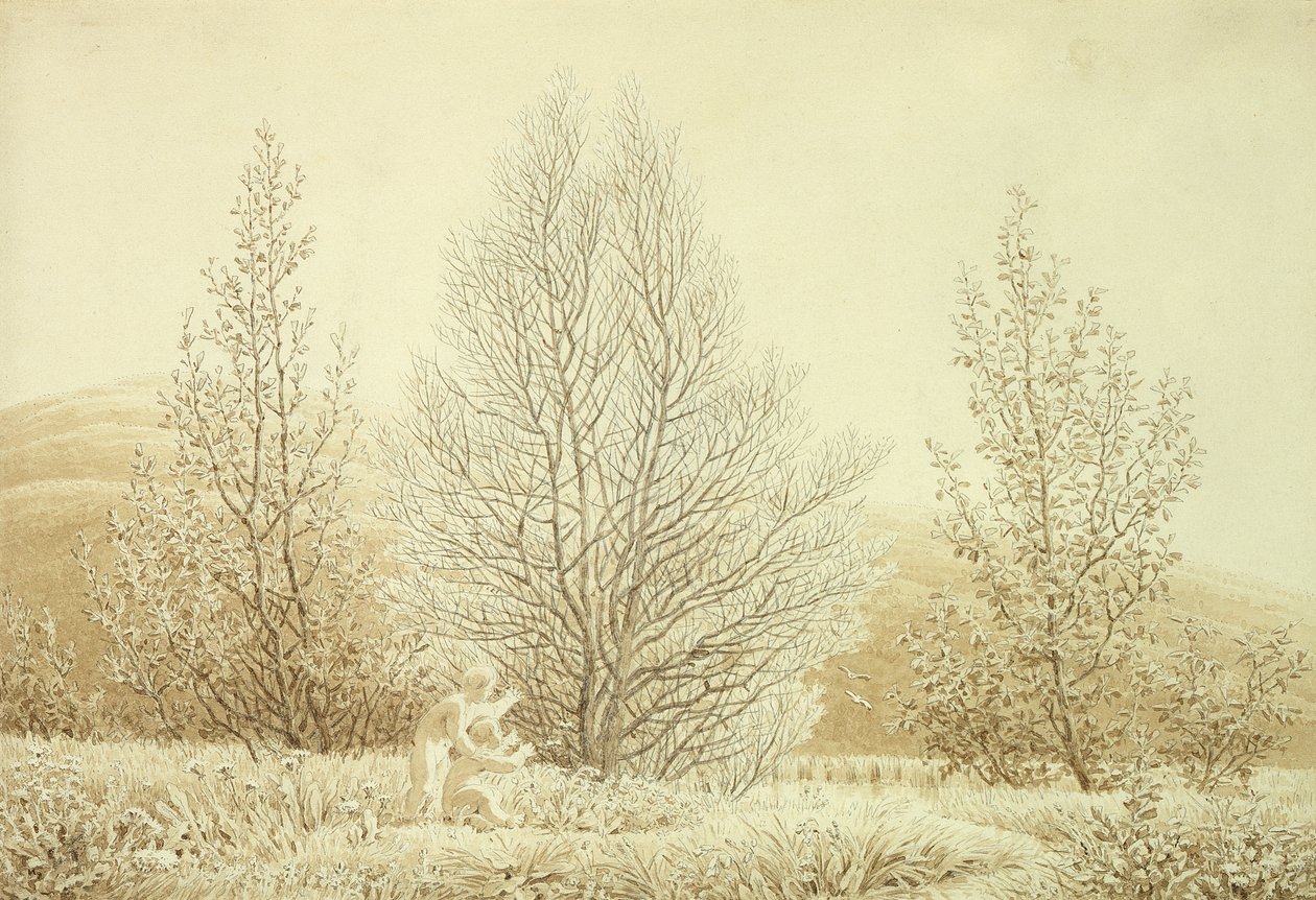 春季（铅笔和棕褐色在纸上） 作者 卡斯珀·大卫·弗里德里希（Caspar David Friedrich）