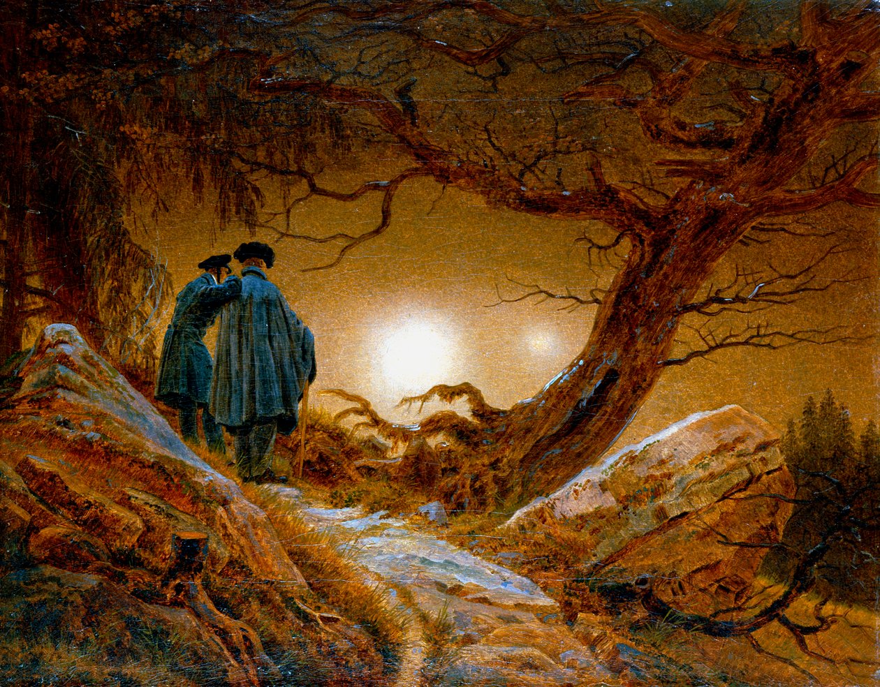 冥想月亮的两个人，c1825-1830 作者 卡斯珀·大卫·弗里德里希（Caspar David Friedrich）