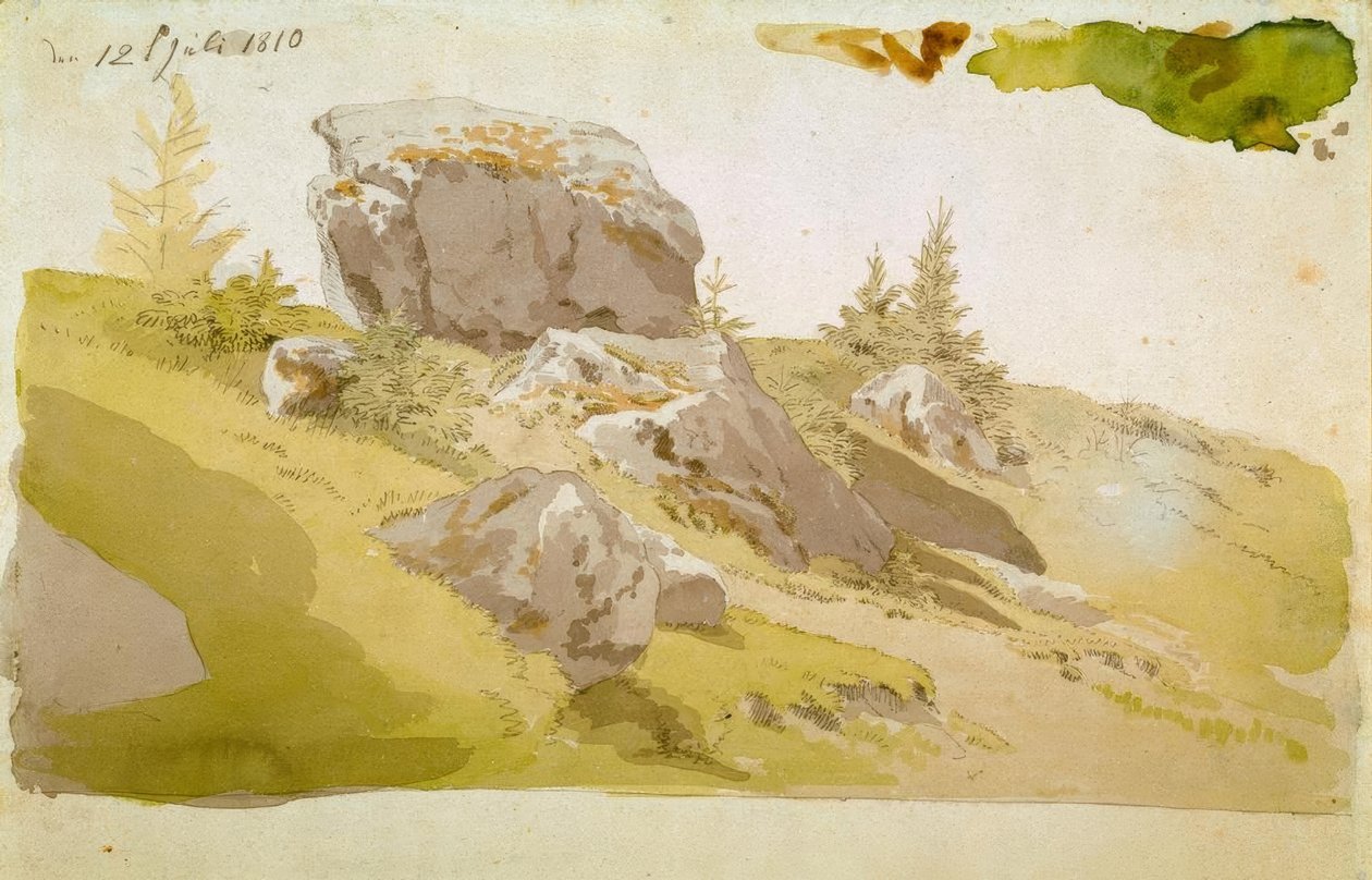 草甸与岩石在大山 作者 卡斯珀·大卫·弗里德里希（Caspar David Friedrich）