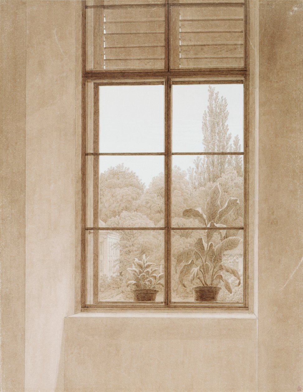 俯瞰公园的窗户，1810-1811年。 作者 卡斯珀·大卫·弗里德里希（Caspar David Friedrich）