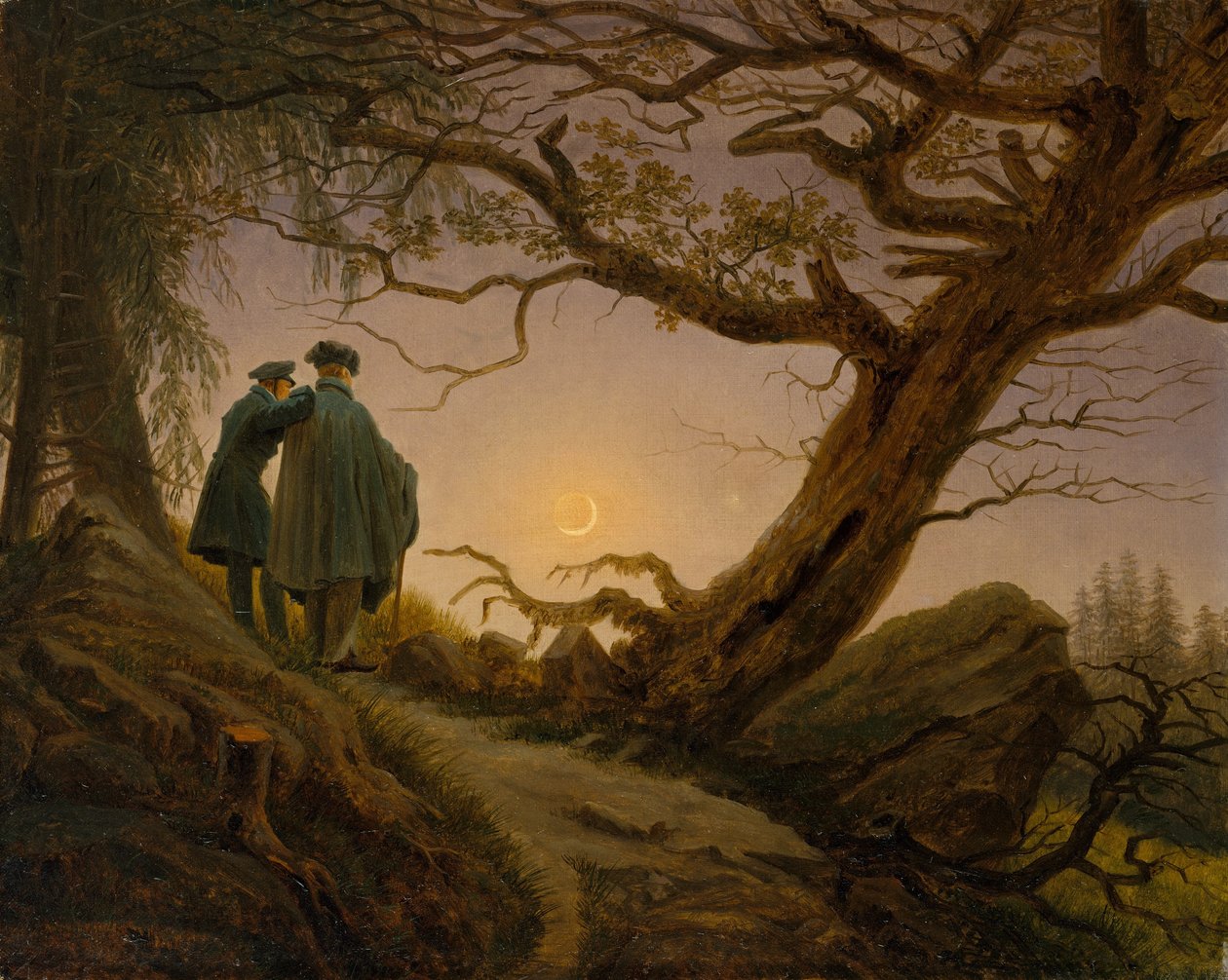 两名男子正在考虑月亮 作者 卡斯珀·大卫·弗里德里希（Caspar David Friedrich）