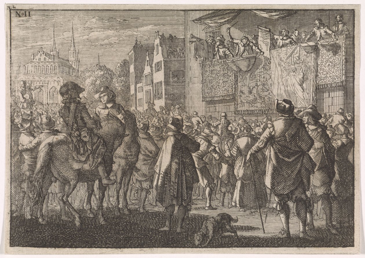 1648 年在一座城市中宣布奥斯纳布吕克和平 作者 Caspar Luyken（归因于）