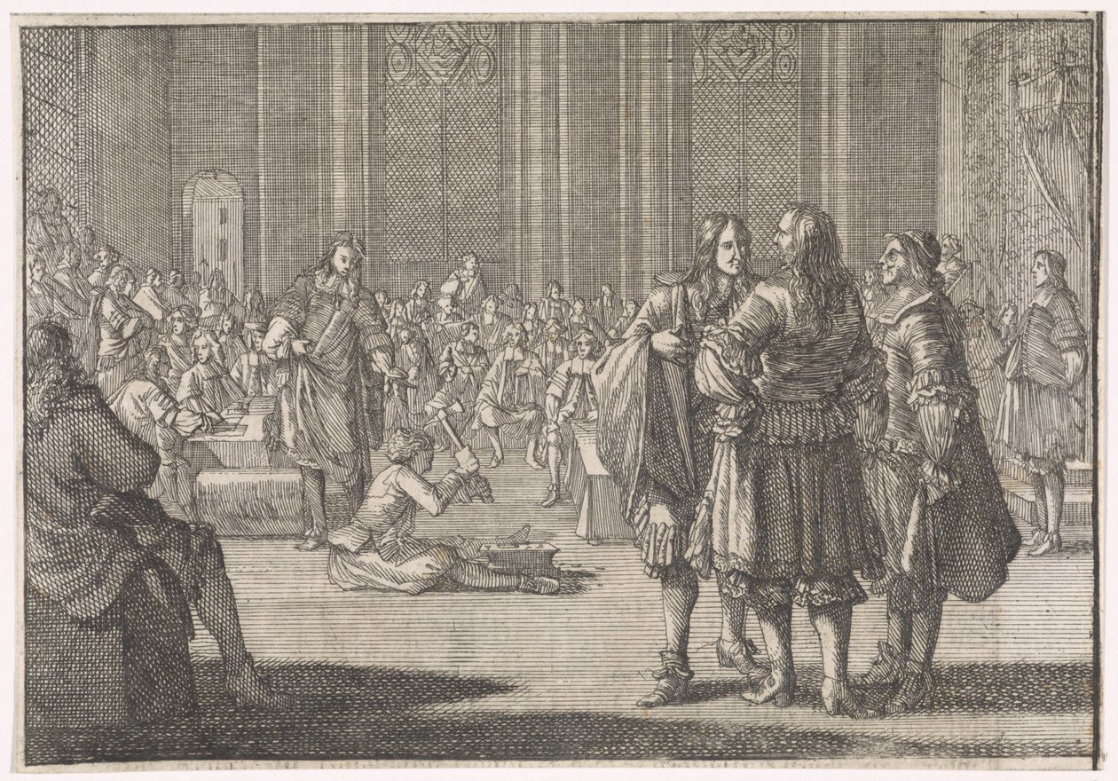 Rijkszegel van Engeland wordt stukgeslagen in het Hogerhuis, 1646 作者 Caspar Luyken（归因于）