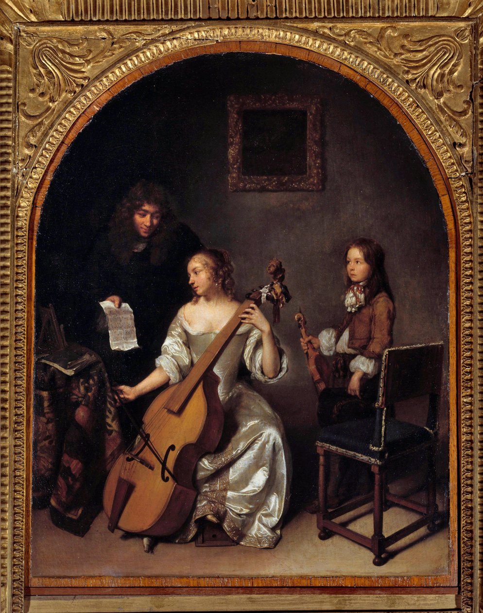 La lecon de basse de viole 绘画由 Gaspard Netscher (1639-1684) 17 世纪 0,45x0,35 米 作者 卡斯珀·内舍尔