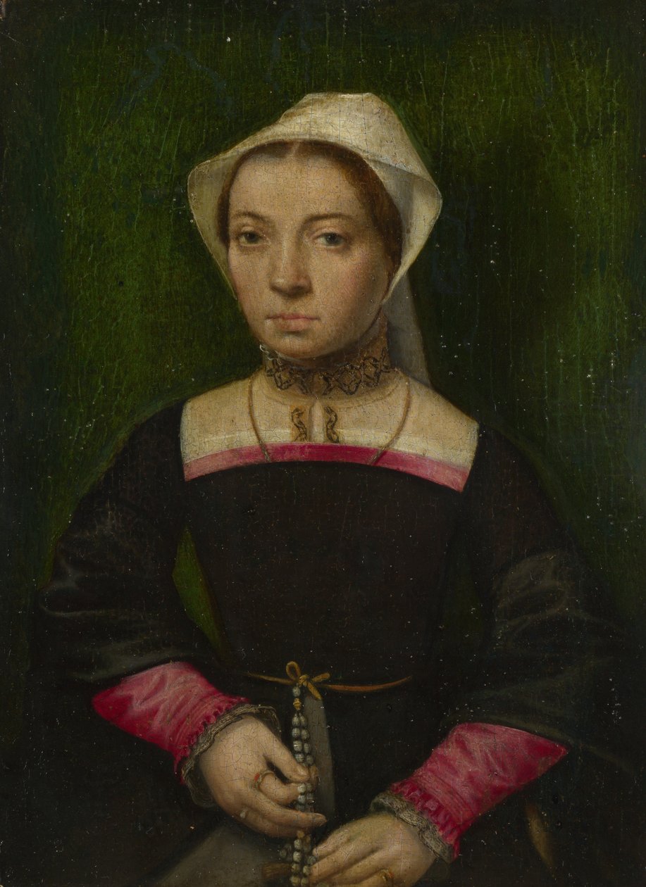 有念珠的女士，c。 1550 作者 凯瑟琳娜·范·赫姆森（Catharina van Hemessen）