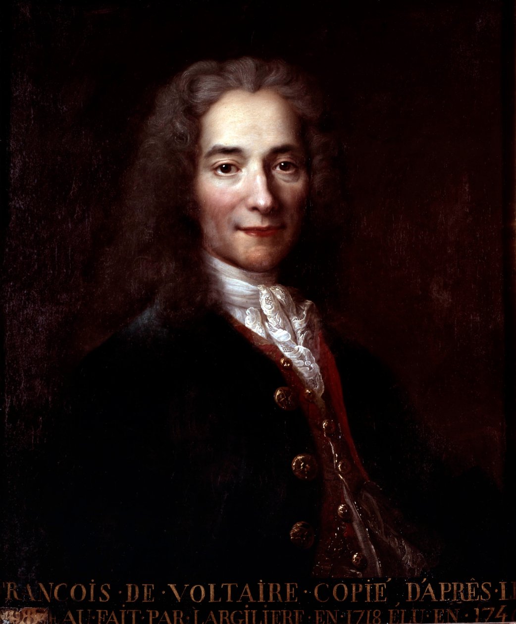 伏尔泰，由Nicolas de Largilliere油画在画布后复制 作者 凯瑟琳·路苏瑞（Catherine Lusurier）