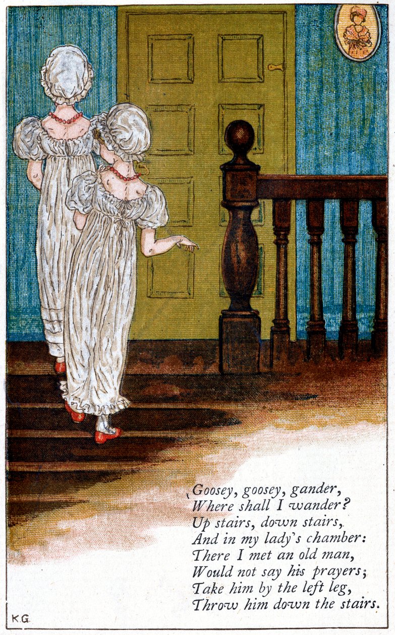 凯特-格林纳威1846-1901年创作的插图 "Goosey, goosey gander, where shall I wander"。 作者 凯瑟琳·格林威