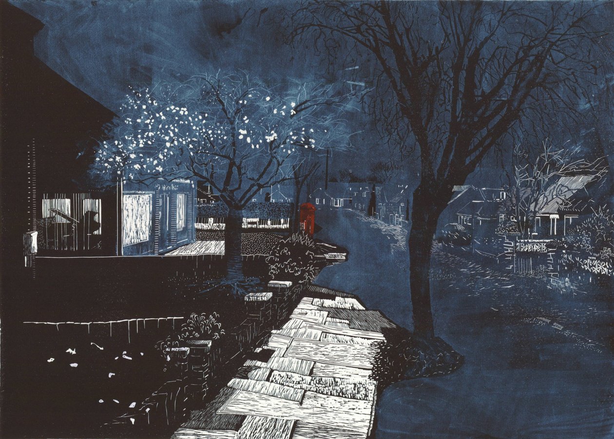 郊区的音乐声，2012 年（油印和蚀刻版画） 作者 凯瑟琳·萨克利夫·富勒