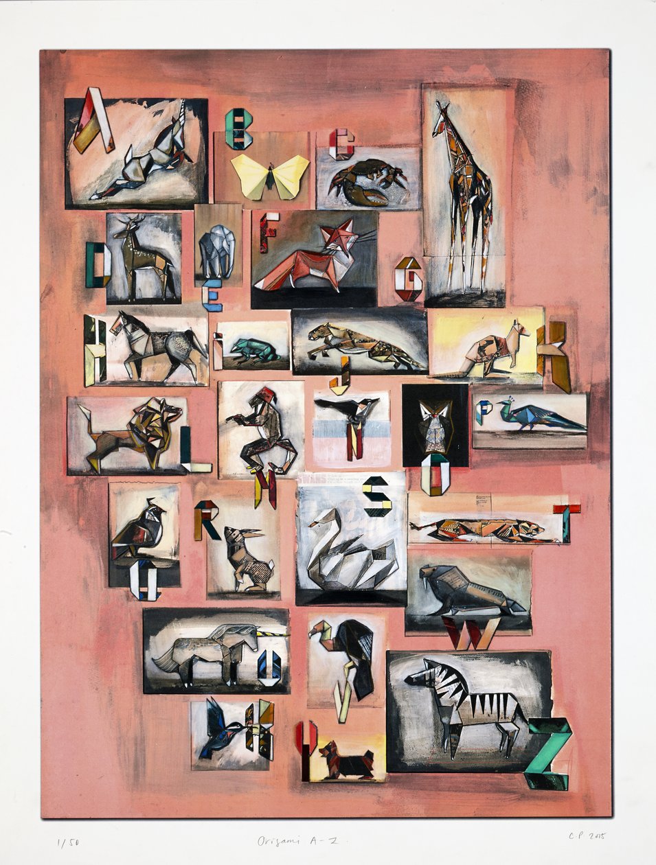 折纸 A-Z》，2015 年（石版画，手工上色） 作者 凯西·皮尔金顿