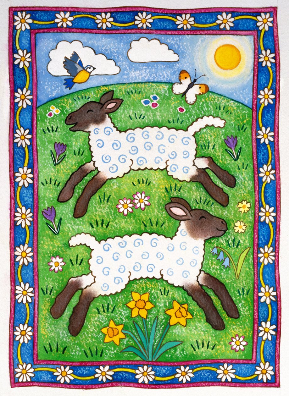 Bouncy Lambs，1997年（wc和纸上粉彩） 作者 凯茜·巴克斯特（Cathy Baxter）