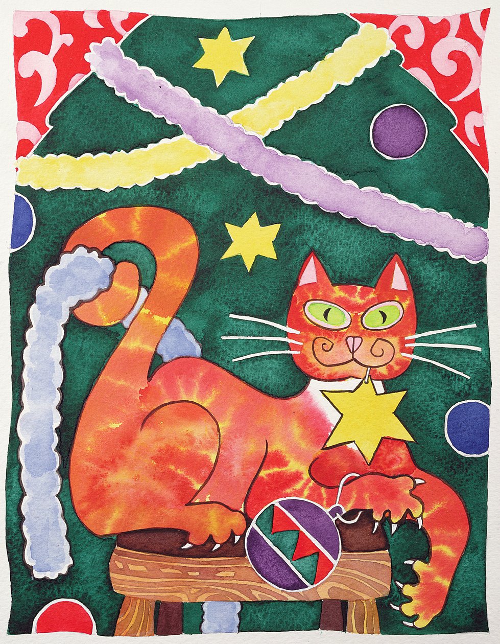 与装饰的圣诞节猫 作者 凯茜·巴克斯特（Cathy Baxter）