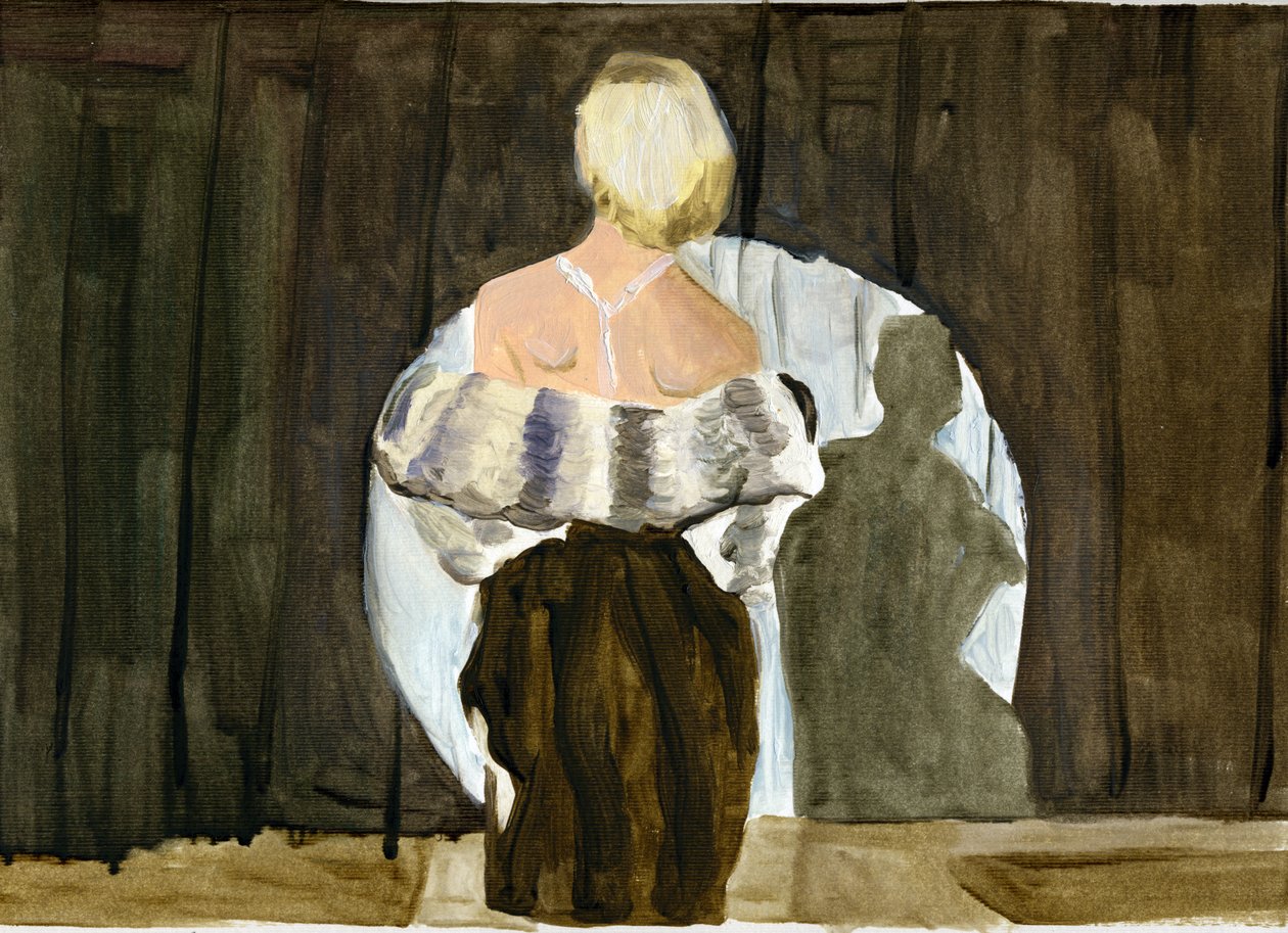 03.11.09 - 他们公寓里的毛皮模型，2009 年（纸上油画） 作者 凯茜·洛马克斯