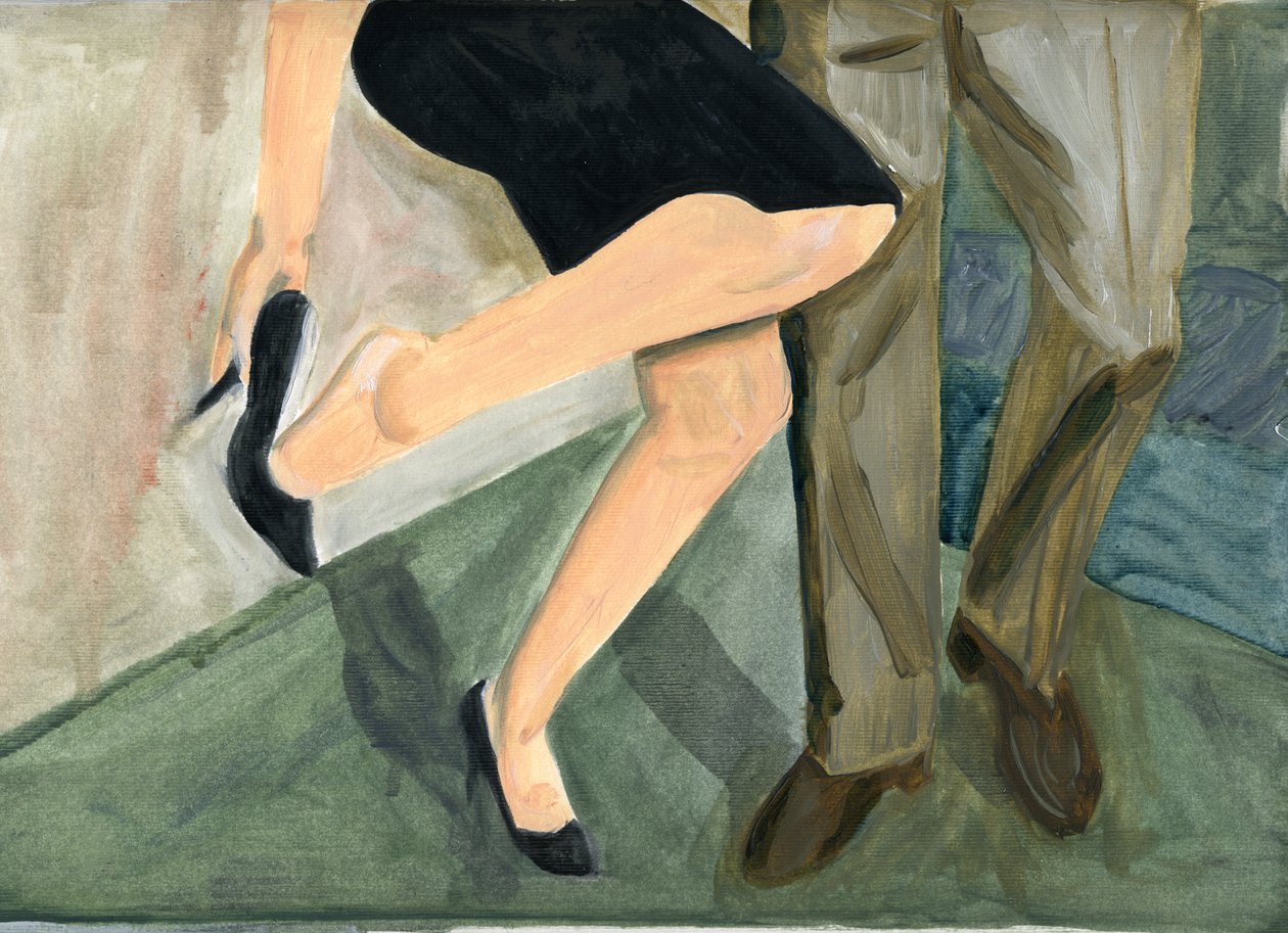 27.09.09 - 她们跳得很卖力，她不得不脱掉鞋子，2009 年（纸上油画） 作者 凯茜·洛马克斯