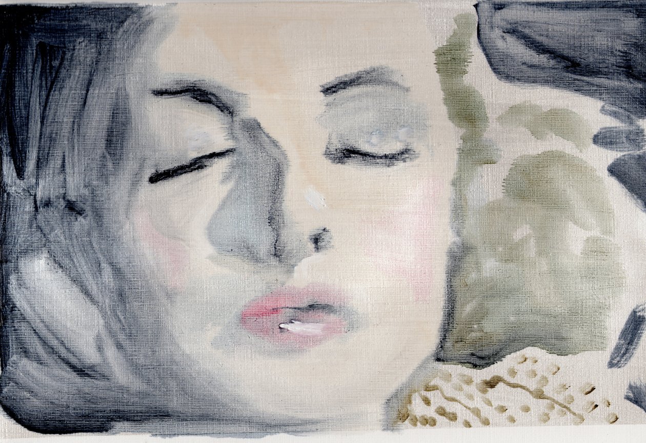 电影日记 #49 (28.05.13 他不想吵醒她), 2016 (纸上油画) 作者 凯茜·洛马克斯