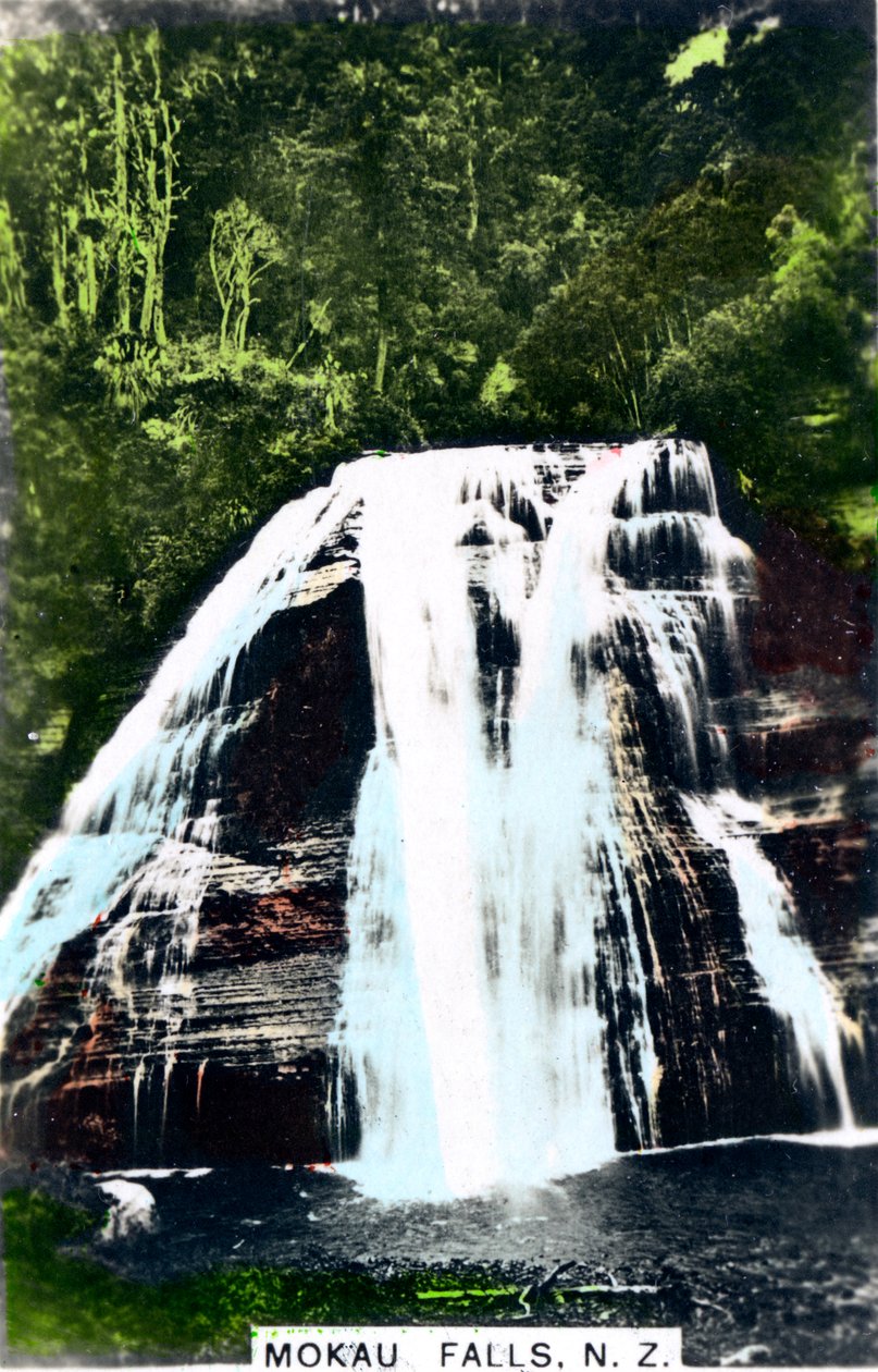 新西兰北岛莫考瀑布（Mokau Falls），建于1920年代。 作者 Cavenders有限公司