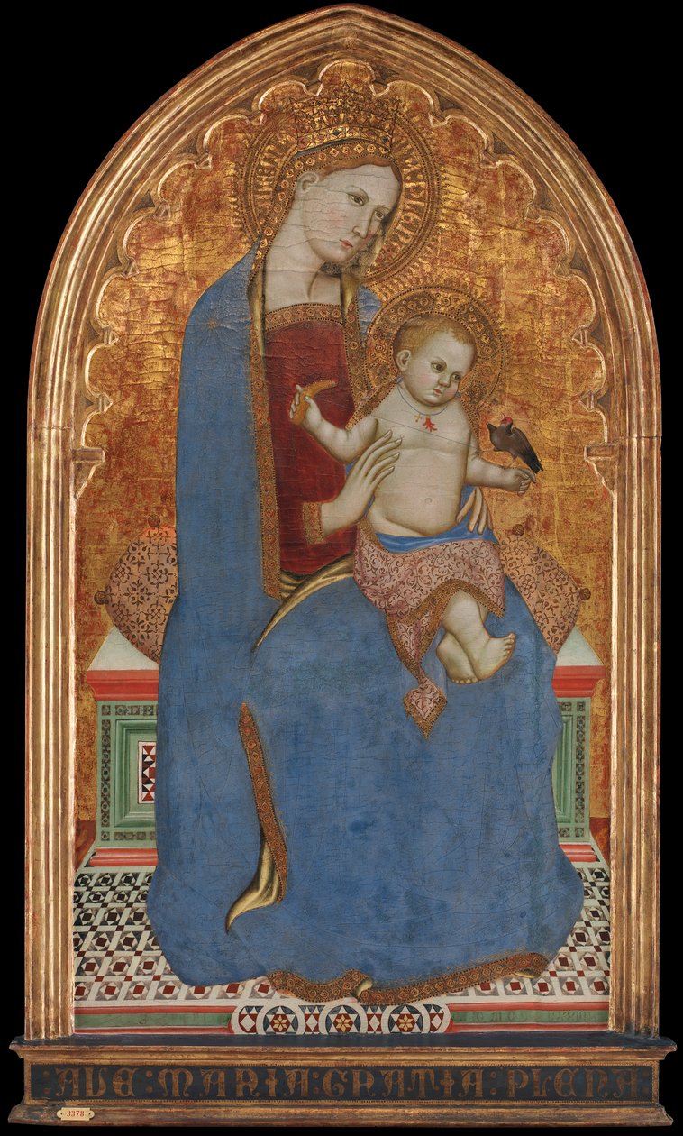 处女和孩子玩金翅雀，抱着一捆小米 作者 Cecco di Pietro