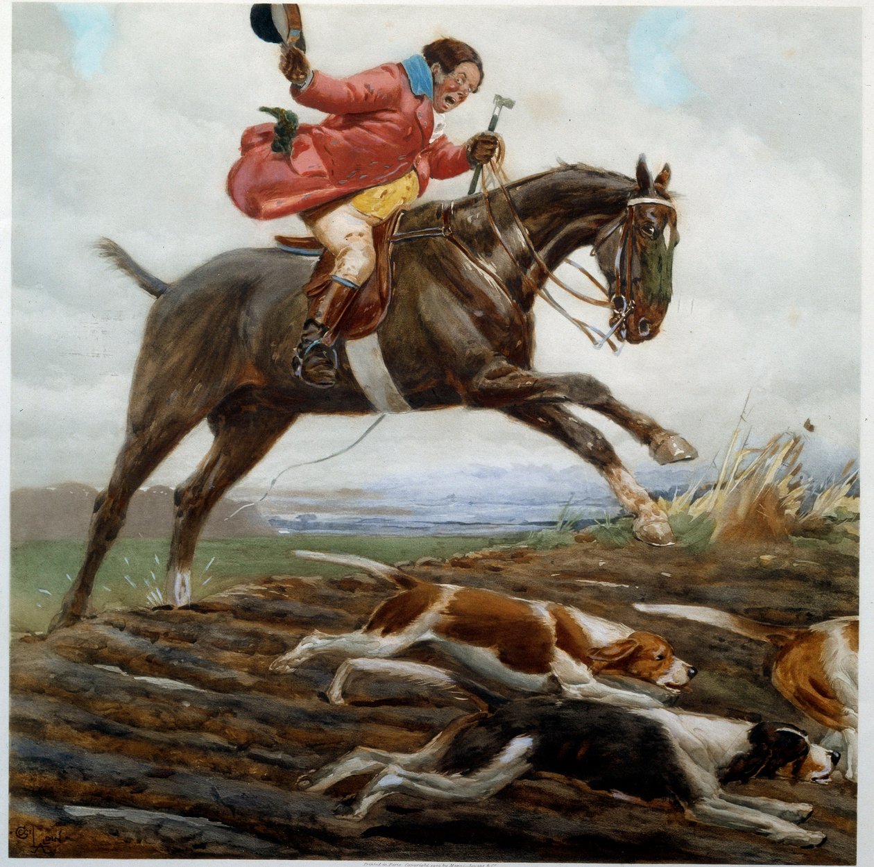 狩猎：Cecil Aldin（1870-1935）19 世纪私人收藏的水彩画“”Tayaut” 作者 塞西尔·查尔斯·温莎·奥尔丁