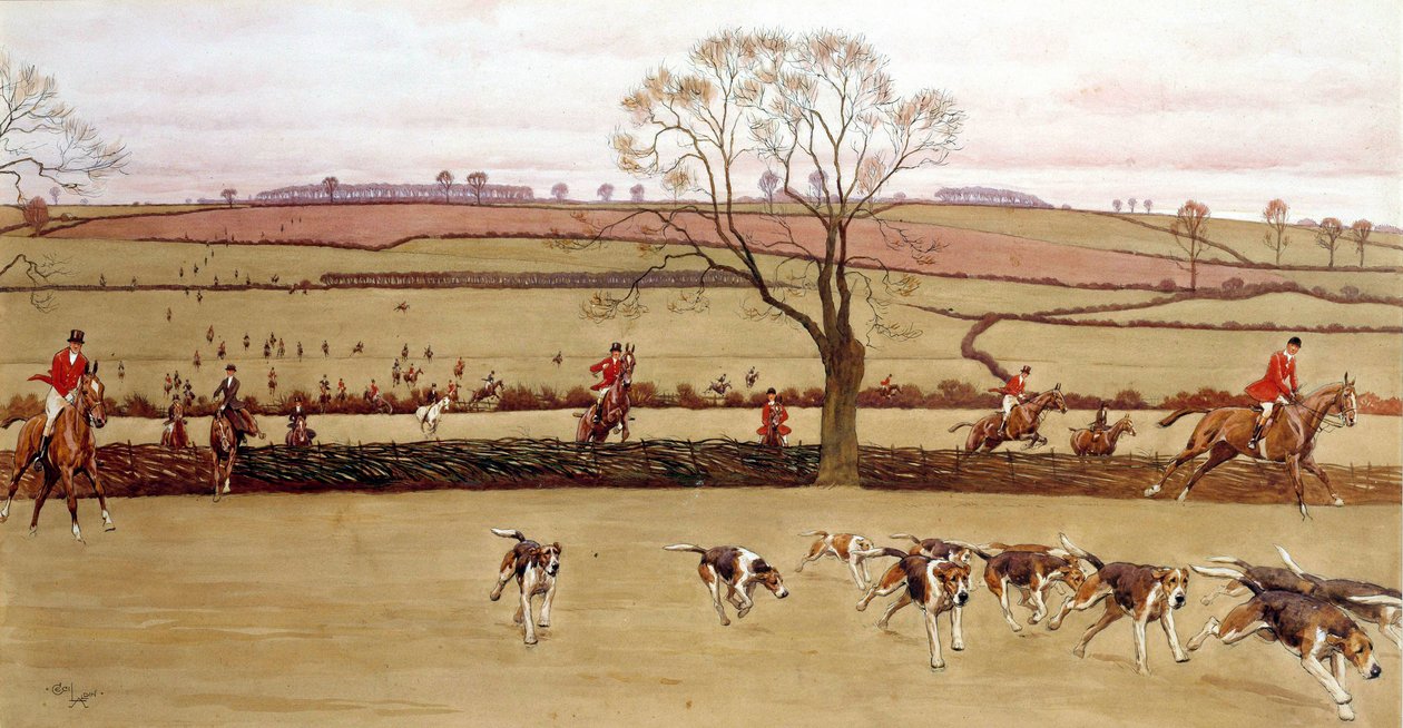 狩猎场景，船员 Alicestone 水彩画，Cecil Aldin (1870-1935) 19 世纪私人收藏 作者 塞西尔·查尔斯·温莎·奥尔丁