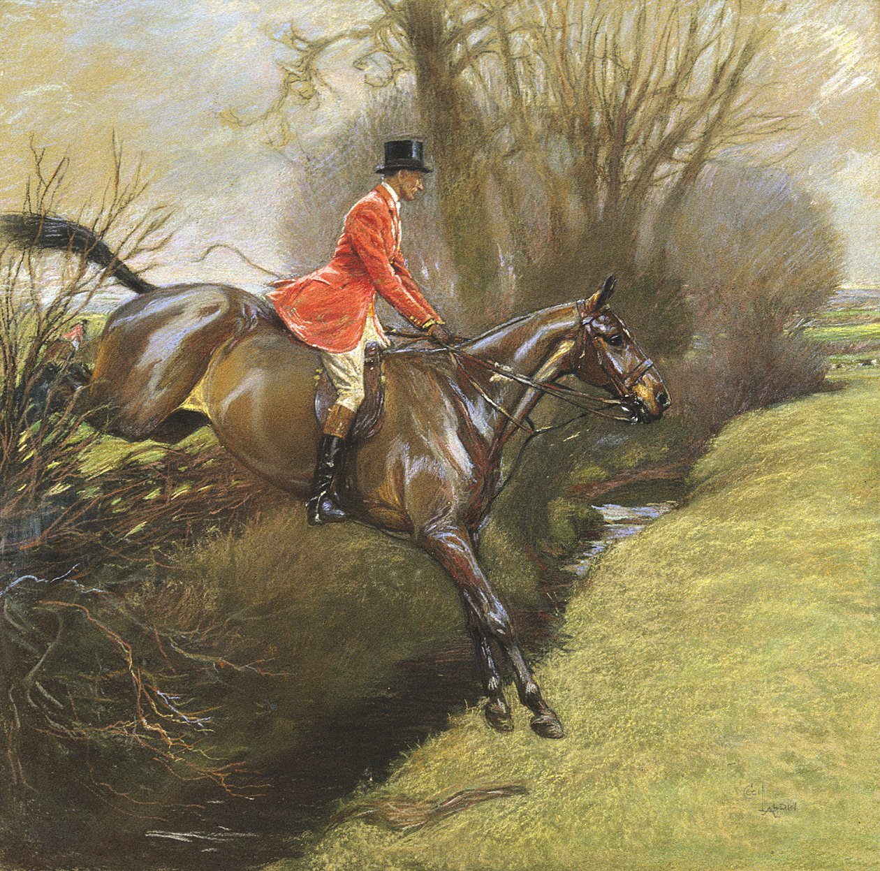 Lt. Col. Ted Lyon Jumping a Hedge（纸上粉彩） 作者 塞西尔·查尔斯·温莎·奥尔丁