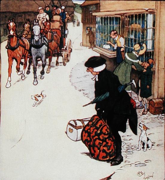 喇叭在村口响起，产生了普遍的喧嚣"，华盛顿-欧文（1783-1859）的《老圣诞》插图，由Hodder和Stoughton出版。 作者 塞西尔·查尔斯·温莎·奥尔丁