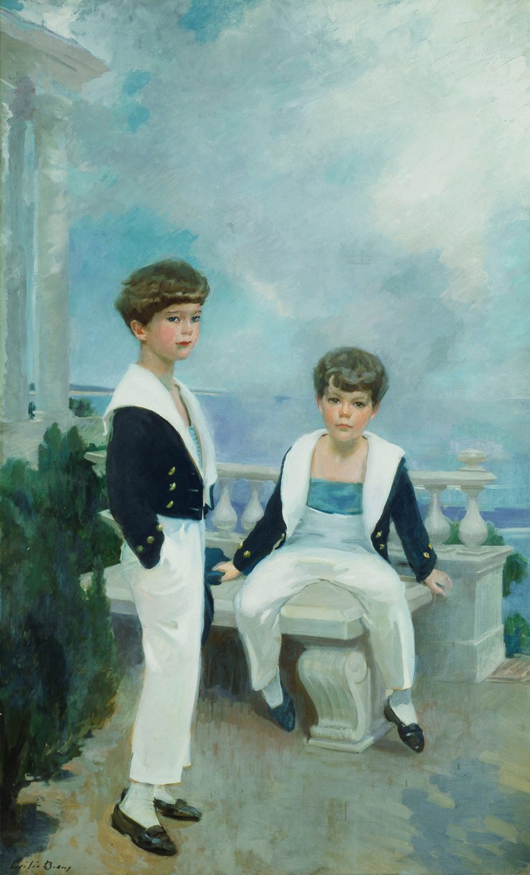 纱童（Craig Combes Velie和John Deere Velie），约1913年（布面油画） 作者 张柏芝