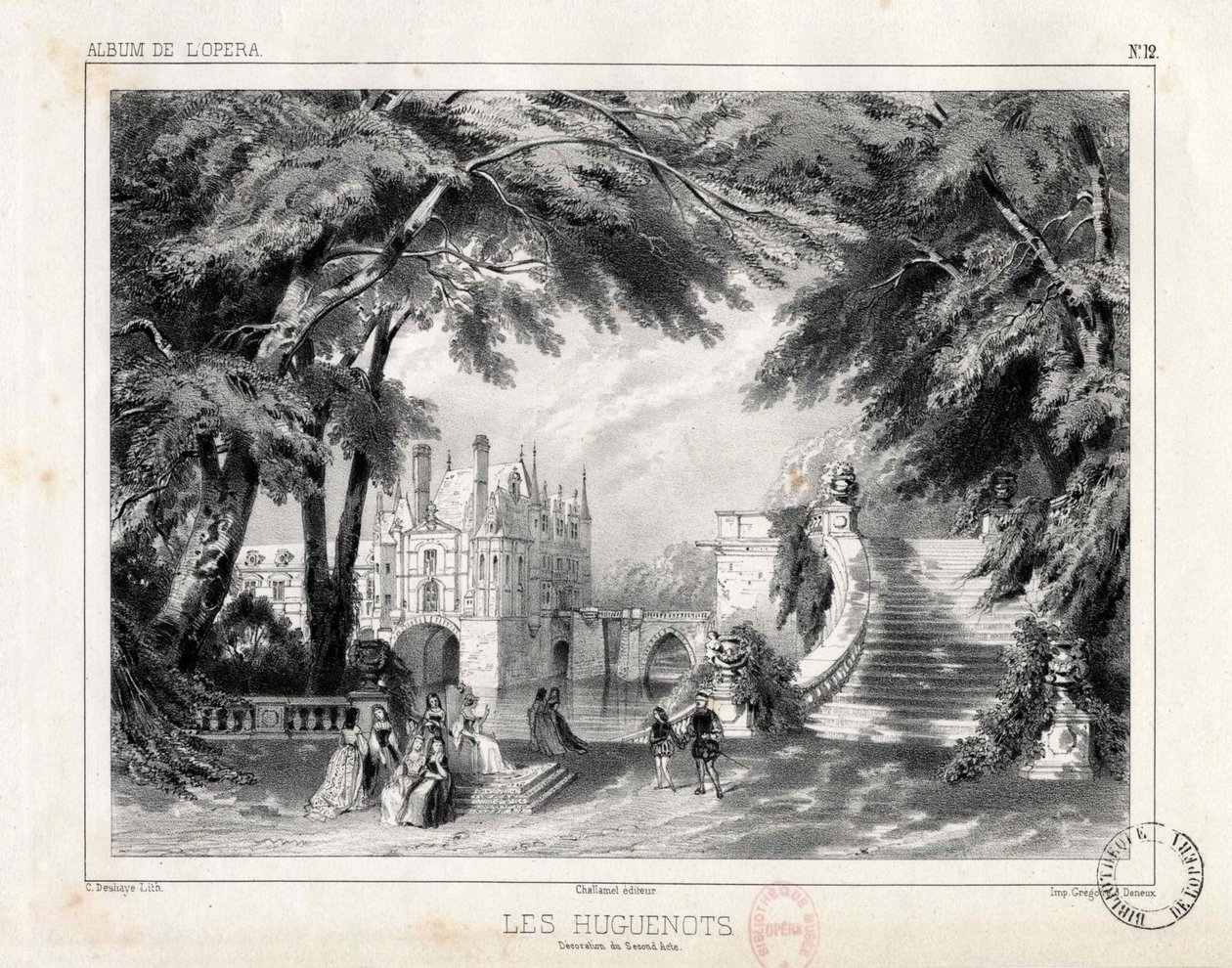 舍农索城堡的城堡和花园，1836年。 作者 Celestin Deshayes
