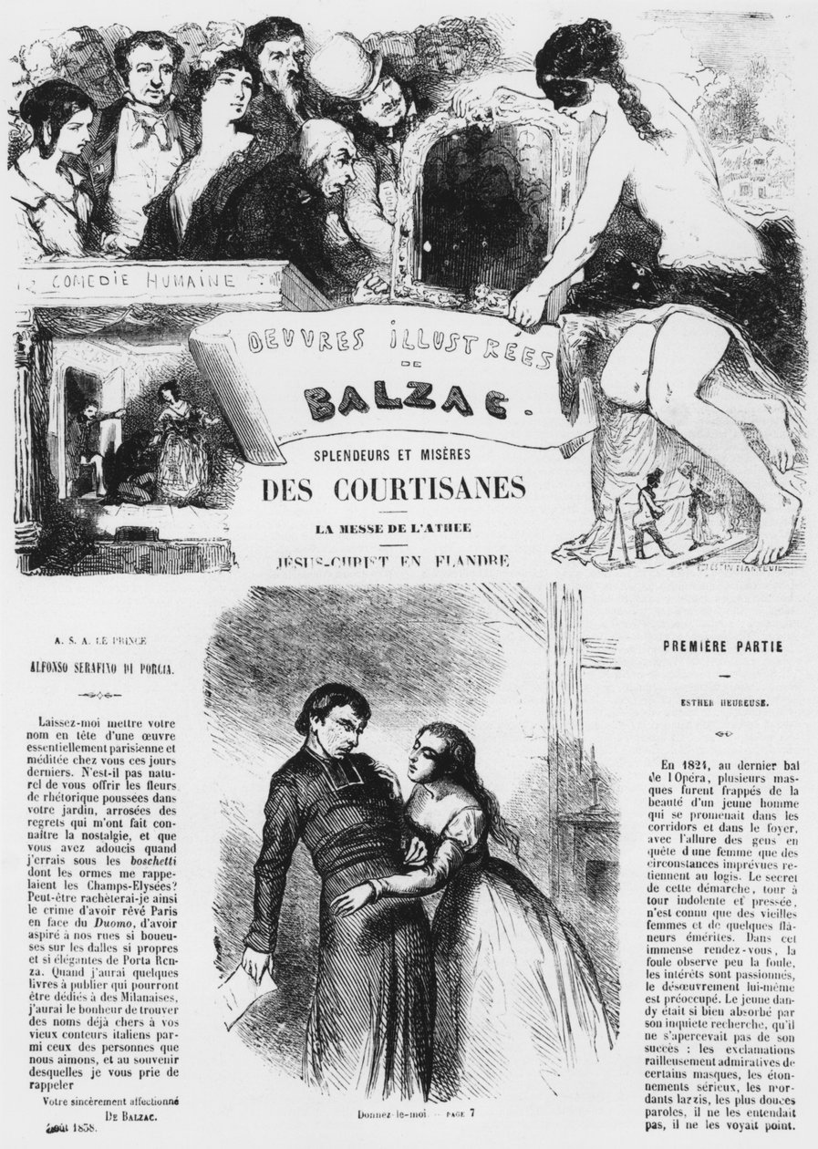 1867年出版的Honore de Balzac的“辉煌与谦逊的妓女”中的插图 作者 塞莱斯坦·弗朗索瓦·南特伊
