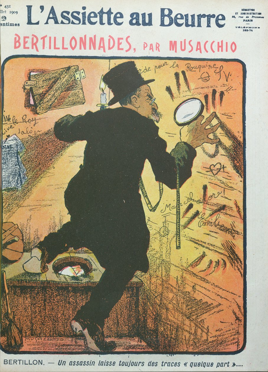 1909年7月，来自&39;L&39;Assiette au Beurre&39;的Alphonse Bertillon医生的漫画 作者 塞萨尔·安妮巴莱·穆萨基奥